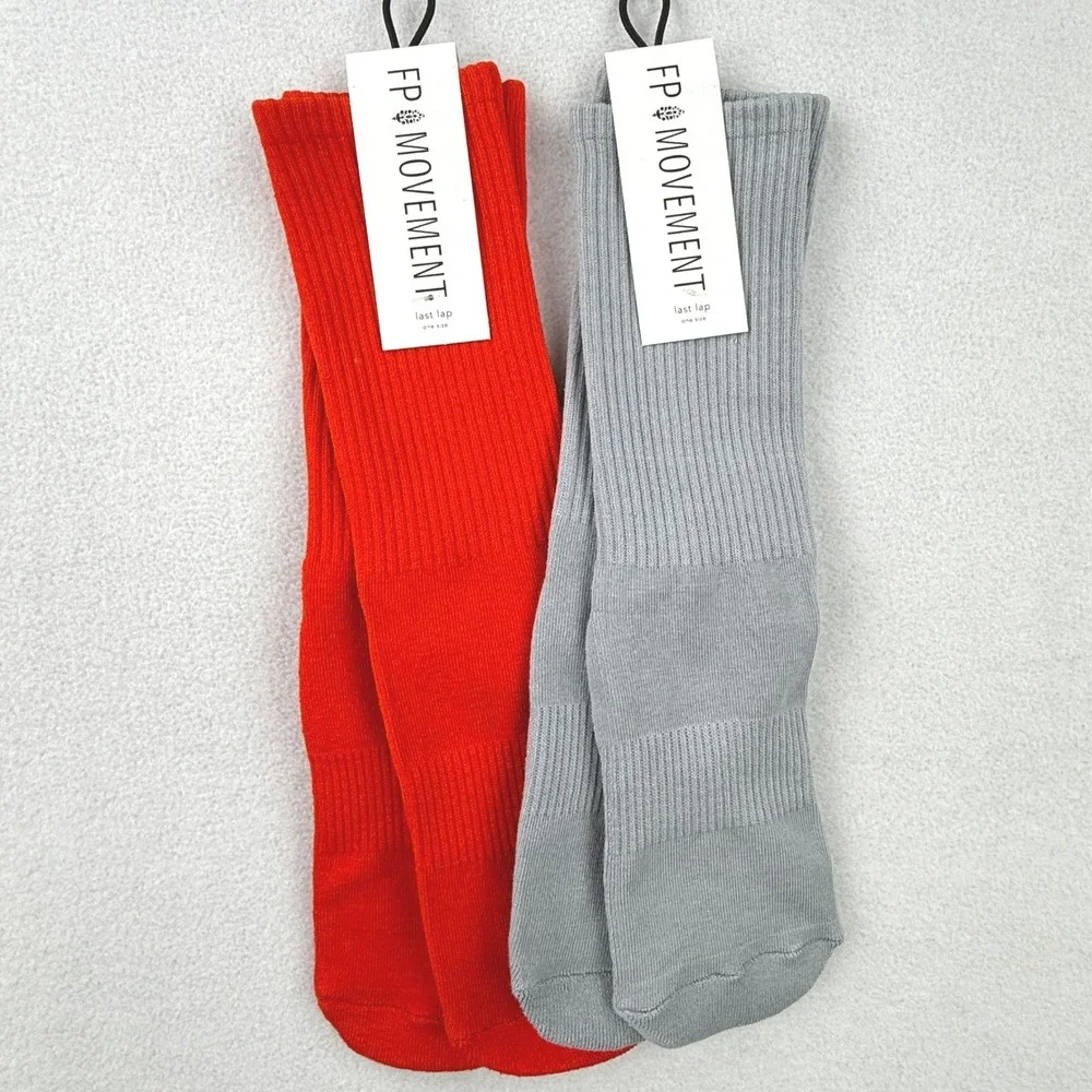 2 PAIRS - FP Movement Last Lap Tube Socks Lucky Honey - Orange & Gray NEW
